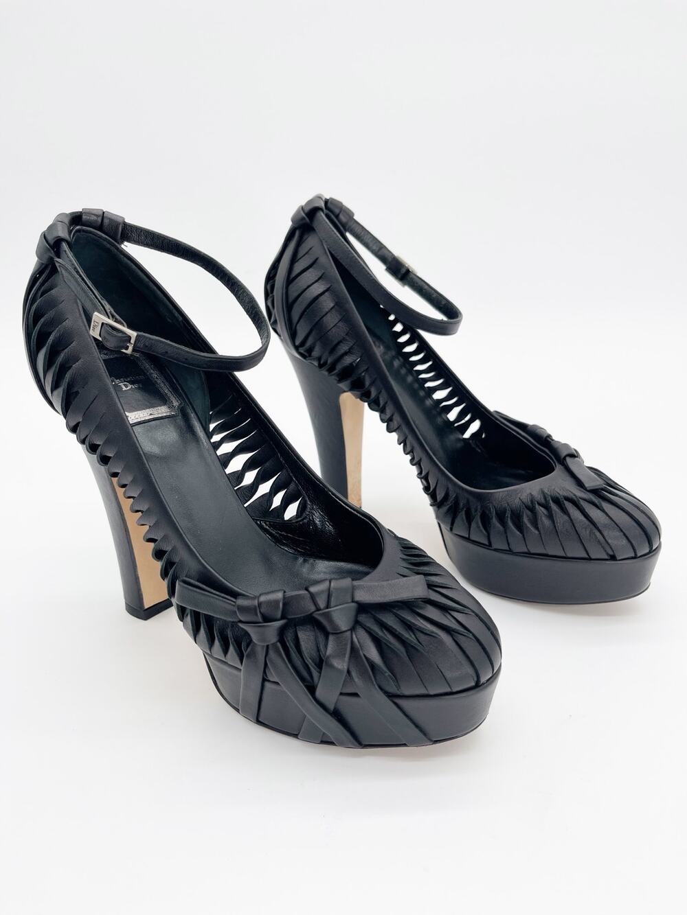Christian Dior Galliano Fall 2007 Black Ankle Strap Bow Platform Heels EU 36.5